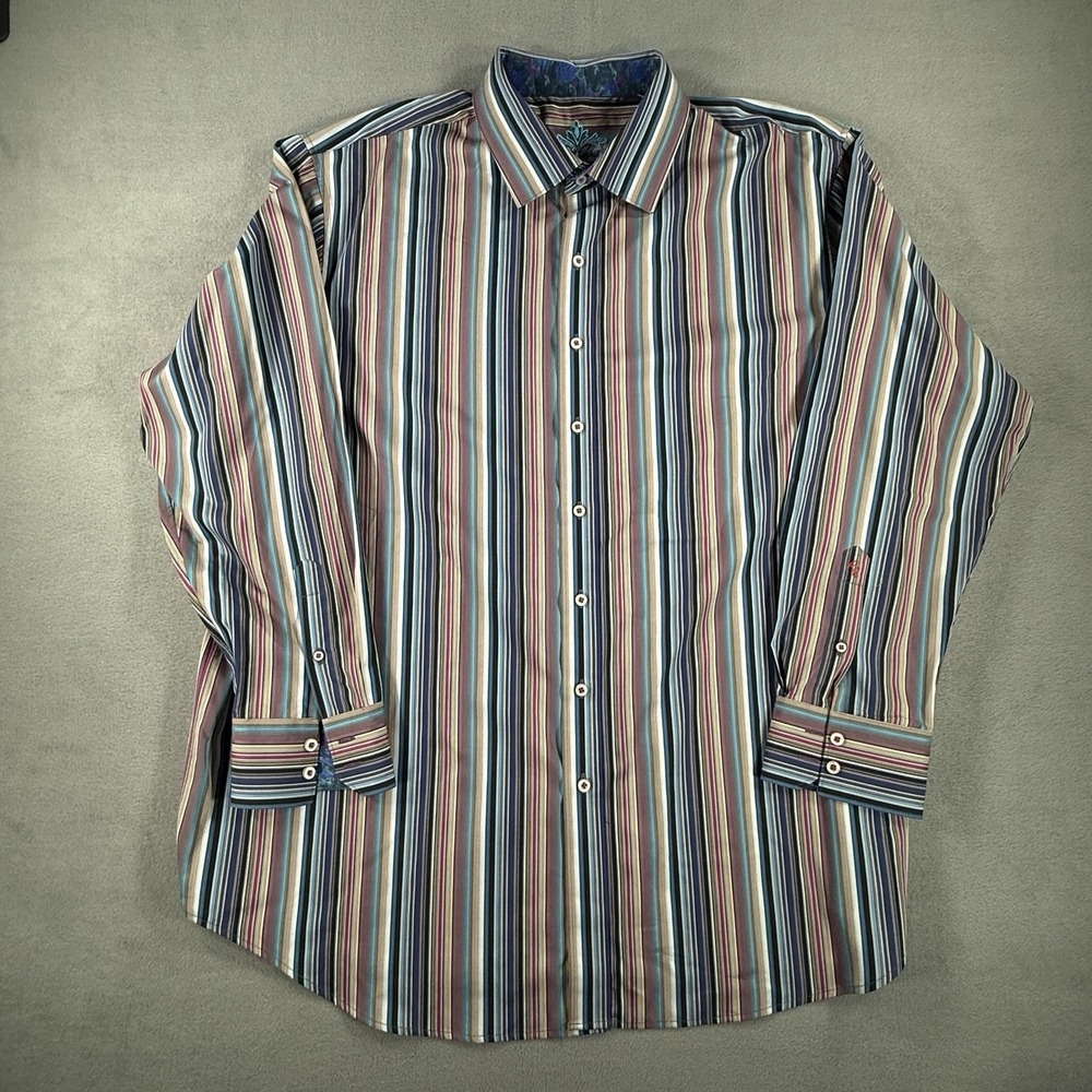 Robert Graham Dress Shirt 2XL Multicolored Button Up Shirt Striped L/S Flip Cuff